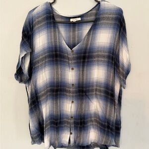 Maurices Blue and White Plaid Button-Down Top